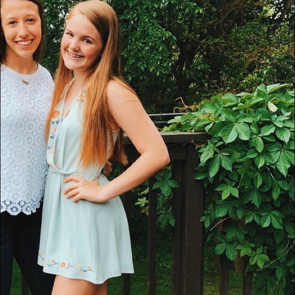 Altar’D State Blue Flower Embellished Romper, S - Picture 1 of 6